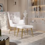 Stolica s tabureom, gold bijela - - Image 8