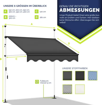 Balkonska tenda 250 cm, crna -