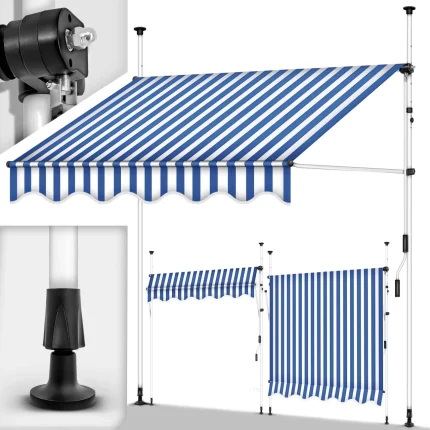 Balkonska tenda klizna 250 cm, plavo bijela -