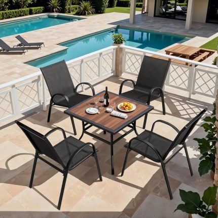 Set od 4 baštenske stolice, naslagive, crne -