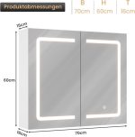 Ormarić s ogledalom, LED, 70X16X60 cm, bijeli - - Image 2