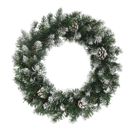 Božićni vijenac s LED svjetlima zeleni 60 cm PVC