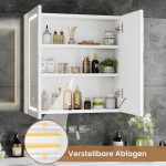 LED kupatilski ormarić, 2 vrata, 65x65x17 cm, bijeli - - Image 5