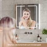 LED kupatilski ormarić, 2 vrata, 65x65x17 cm, bijeli - - Image 6