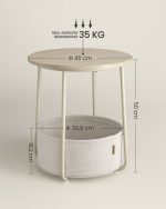 Okrugli bočni stolić s platnenom košarom - Image 4