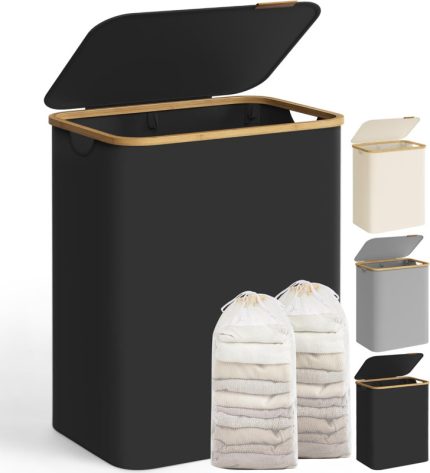 Korpa za veš sa poklopcem, 130L, crna -