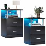 Noćni ormarić LED, crni - - Image 10