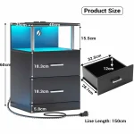 Noćni ormarić LED, crni - - Image 11