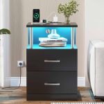 Noćni ormarić LED, crni - - Image 2