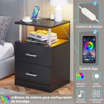 Noćni ormarić LED, crni - - Image 4