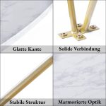 Ovalni stolić, imitacija mermera, bijelo-zlatni - - Image 5
