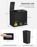 Kanta za otpad 3-u-1 sa pedalima - 24L, crna - - Image 2