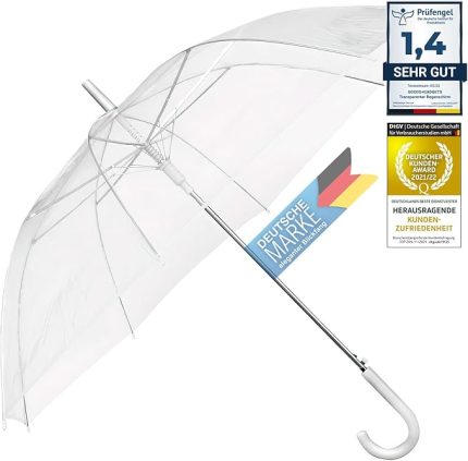 Prozirni kišobran, bijeli kišobran s šipkom Ø 100