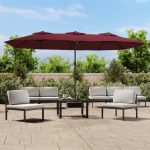Dvostruki vrtni suncobran s LED svjetlima bordo 449 x 265