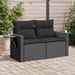 Vrtna sofa, crna, PE ratan, Dvosjed - Bez jastuka