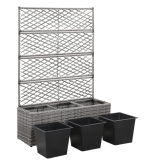 Rešetkasta žardinjera s 3 posude 83x30x130 poli ratan siv - Image 2