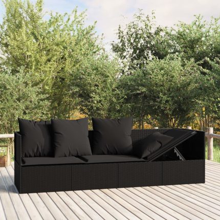 Vrtni ležaj za odmor, crni PE ratan 57,9 × 202,9 × 55,9cm