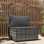 Srednja vrtna sofa s jastucima, siva, 63 x 63 x 57,5 ​​cm