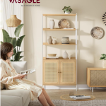 Polica za knjige sa 6 nivoa, hrast bež-bijeli sedefasti