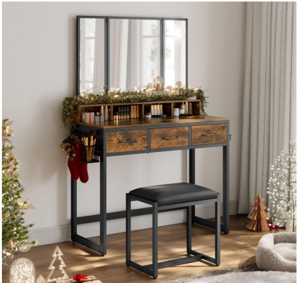 Stolić za šminkanje, rustikalna smeđa i crna