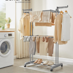 Sušilica za odjeću, sklopiva, 3 nivoa, s kotačima, siva