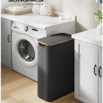 Uska korpa za veš s poklopcem, crna