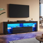 Niska TV komoda, visoki sjaj, sa LED osvetljenjem, crna