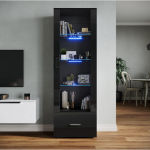 Staklena vitrina sa LED rasvjetom, crna, Š55 x D35 x V172