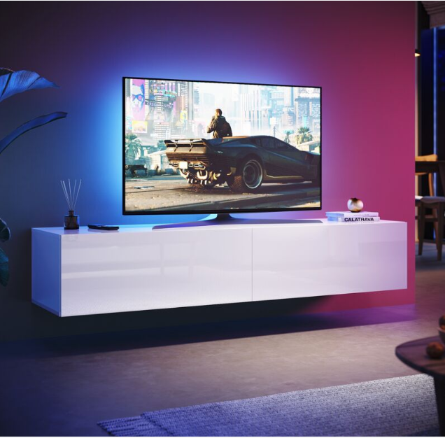 7976_1.png TV ormarić, visoki sjaj, bijeli, 160 x 40 x 30 cm - Image 1
