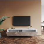 TV komoda, bijela, visoki sjaj, 140x40x30 cm - Image 2
