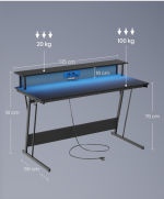 Gejmerski sto sa LED rasvjetom, 55x135x76cm, karbon crna - Image 2
